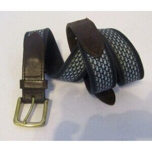 Vineyard Vines Belt Micro Whale Navy Blue Canvas Leather Brass Buckle Mens Sz 36